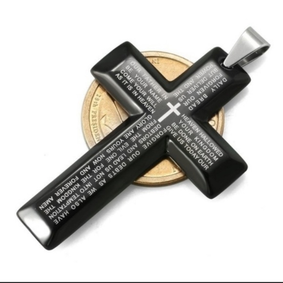 UNISEX BLACK NECKLACE WITH  CROSS PENDANT. - Picture 8 of 8